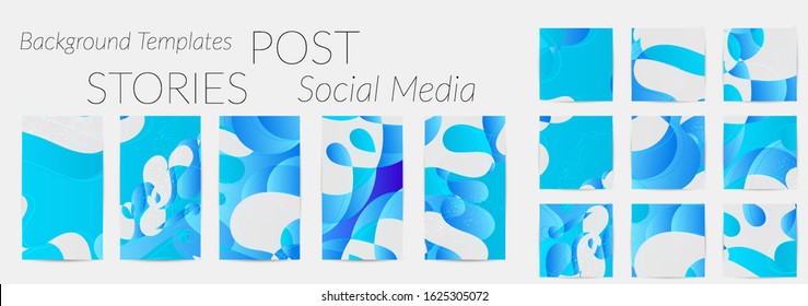 Abstract vector Instagram background set with bright gradient wavy organic overlapping shapes grunge textured. Fluid wavy lines.Template for seasonal sale advertising  marketing technology.