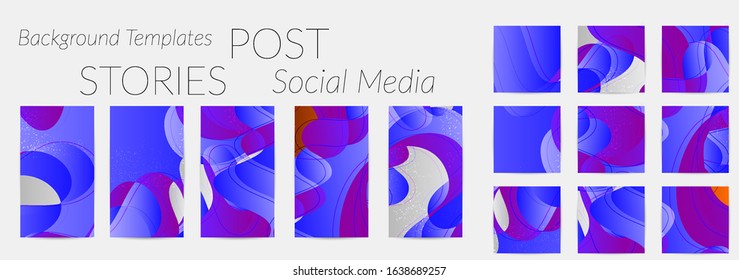 Abstract vector Instagram background set with bright gradient wavy organic overlapping shapes grunge textured. Fluid wavy lines.Template for seasonal sale advertising  marketing technology.