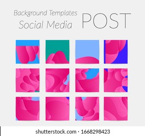 Abstract vector Instagram background set with bright gradient wavy organic overlapping shapes grunge textured. Natural wavy lines and white snow texture. Holiday sale advertisement  marketing.