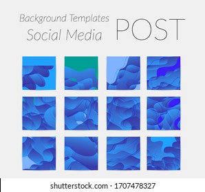 Abstract vector Instagram background set with bright gradient wavy organic overlapping shapes grunge textured. Natural wavy lines and white snow texture. Holiday sale advertisement  marketing.