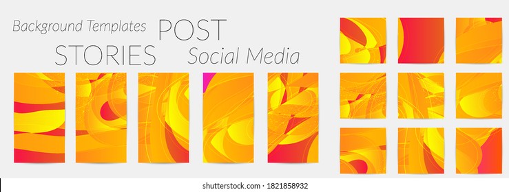 Abstract vector Instagram background set with bright gradient wavy organic overlapping shapes grunge textured. Fluid wavy lines.Template for seasonal sale advertising  marketing technology.