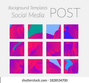 Abstract vector Instagram background set with bright gradient wavy organic overlapping shapes grunge textured. Natural wavy lines and white snow texture. Holiday sale advertisement  marketing.