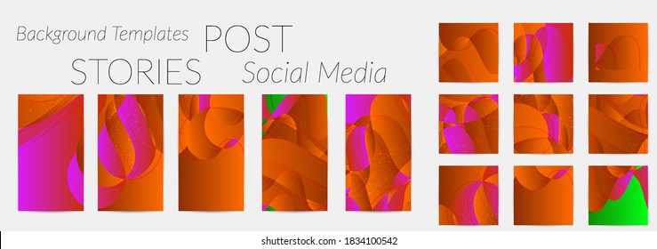 Abstract vector Instagram background set with bright gradient wavy organic overlapping shapes grunge textured. Fluid wavy lines.Template for seasonal sale advertising  marketing technology.