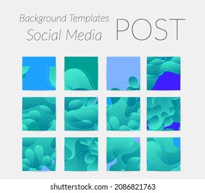 Abstract vector Instagram background set with bright gradient wavy organic overlapping shapes grunge textured. Natural wavy lines and white snow texture. Holiday sale advertisement  marketing.