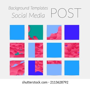 Abstract vector Instagram background set with bright gradient wavy organic overlapping shapes grunge textured. Natural wavy lines and white snow texture. Holiday sale advertisement  marketing.