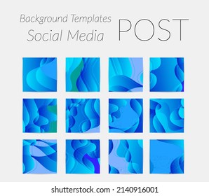 Abstract vector Instagram background set with bright gradient wavy organic overlapping shapes grunge textured. Natural wavy lines and white snow texture. Holiday sale advertisement  marketing.