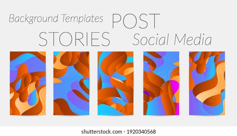 Abstract vector Instagram stories background set with bright gradient wavy organic overlapping shapes grunge textured. Natural wavy lines and white snow texture. Holiday sale advertisement.