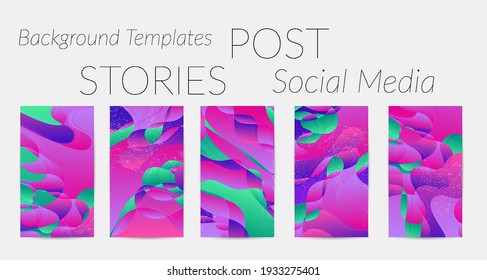 Abstract vector Instagram stories background set with bright gradient wavy organic overlapping shapes grunge textured. Natural wavy lines and white snow texture. Holiday sale advertisement.