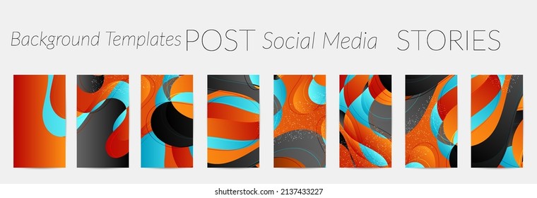 Abstract Vector Instagram Stories Background Set With Bright Gradient Wavy Organic Overlapping Shapes Grunge Textured. Disco Music 80’s Poster Design. Blog Post Frame Or Border. Social Media Booster.