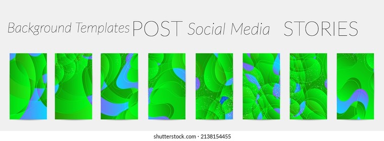 Abstract Vector Instagram Stories Background Set With Bright Gradient Wavy Organic Overlapping Shapes Grunge Textured. Disco Music 80’s Poster Design. Blog Post Frame Or Border. Social Media Booster.