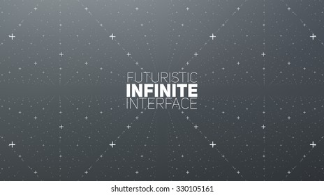 Abstract Vector Interface Background. Matrix Of Crosses With Illusion Of Depth And Perspective. Abstract Futuristic Space Background. Infinite HUD On A Dark Background