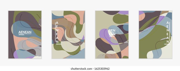 Abstract vector invitation template, art terrazzo pattern with wavy geometric abstract shapes and lines in earthy natural organic color.Minimal modern design for bithday party.