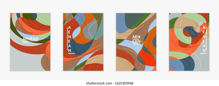 Abstract vector invitation template, art terrazzo pattern with wavy geometric abstract shapes and lines in earthy natural organic color.Minimal modern design for bithday party.