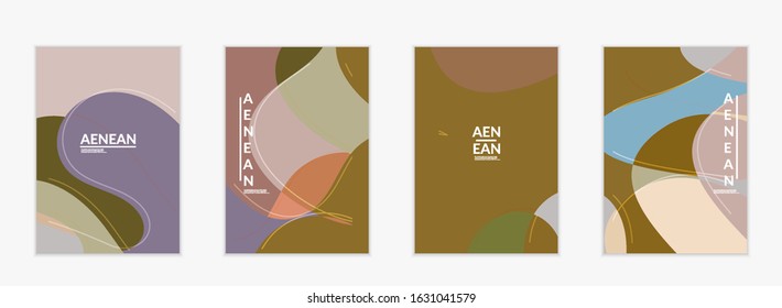 Abstract vector invitation template, art terrazzo pattern with wavy geometric abstract shapes and lines in earthy natural organic color.Minimal modern design for wedding invitation.