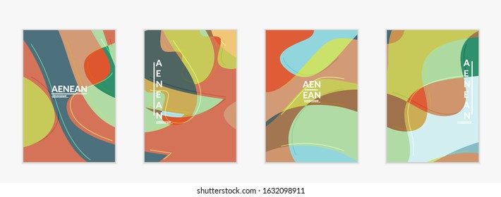 Abstract vector invitation template, art terrazzo pattern with wavy geometric abstract shapes and lines in earthy natural organic color.Minimal modern design for wedding invitation.