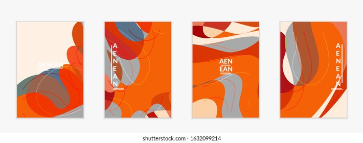 Abstract vector invitation template, art terrazzo pattern with wavy geometric abstract shapes and lines in earthy natural organic color.Minimal modern design for siasonal sale.
