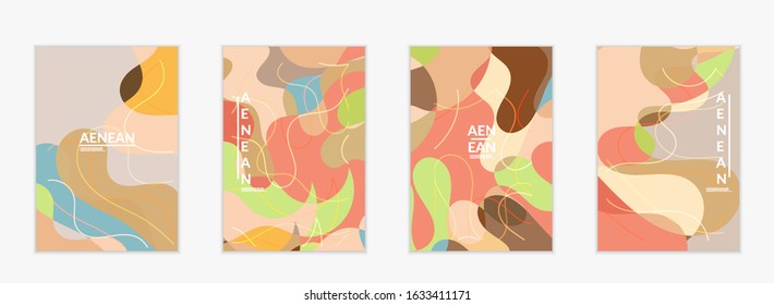 Abstract vector invitation template, art terrazzo pattern with wavy geometric abstract shapes and lines in earthy natural organic color.Minimal modern design for bithday party.