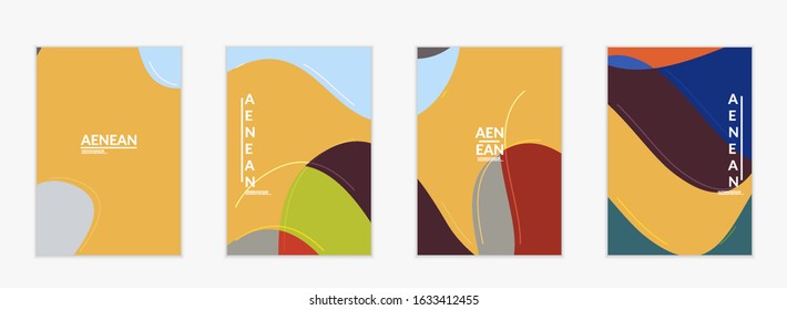 Abstract vector invitation template, art terrazzo pattern with wavy geometric abstract shapes and lines in earthy natural organic color.Minimal modern design for wedding invitation.