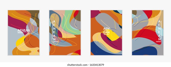 Abstract vector invitation template, art terrazzo pattern with wavy geometric abstract shapes and lines in earthy natural organic color.Minimal modern design for bithday party.