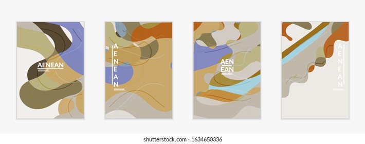 Abstract vector invitation template, art terrazzo pattern with wavy geometric abstract shapes and lines in earthy natural organic color.Minimal modern design for bithday party.