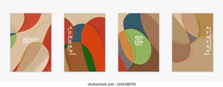 Abstract vector invitation template, art terrazzo pattern with wavy geometric abstract shapes and lines in earthy natural organic color.Minimal modern design for wedding invitation.
