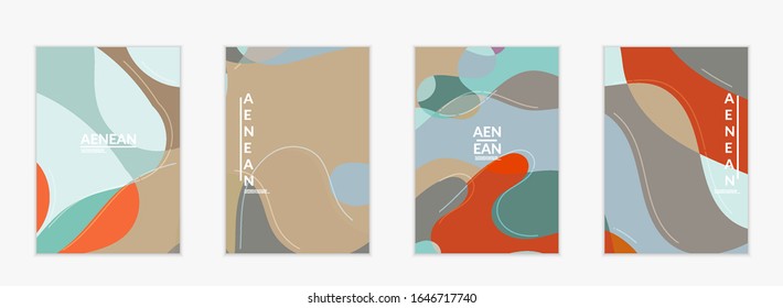 Abstrakte Einladungsvorlage für die Vektorillustration, Kunstterrazzo-Muster mit gewölbten geometrischen abstrakten Formen und Linien in erdigen natürlichen organischen Farben.Minimales modernes Design für Hochzeitseinladung.