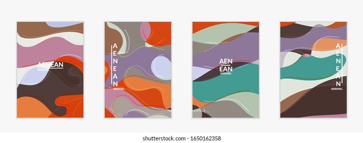 Abstract vector invitation template, art terrazzo pattern with wavy geometric abstract shapes and lines in earthy natural organic color.Minimal modern design for wedding invitation.