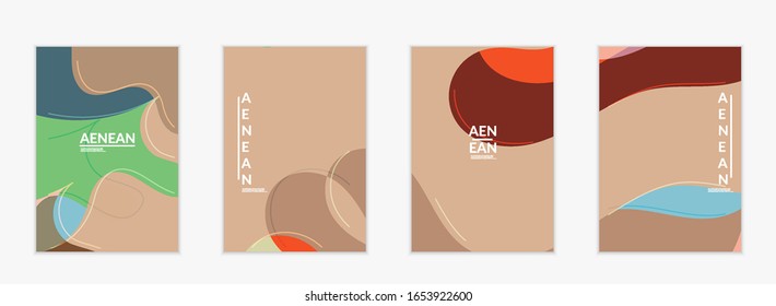 Abstrakte Einladungsvorlage für die Vektorillustration, Kunstterrazzo-Muster mit gewölbten geometrischen abstrakten Formen und Linien in erdigen natürlichen organischen Farben.Minimales modernes Design für Hochzeitseinladung.