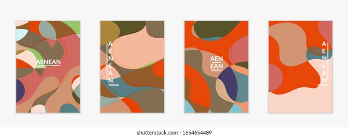 Plantilla de invitación vector abstracta, patrón art terrazzo con formas geométricas abstractas onduladas y líneas en color natural natural natural natural terrenal.Diseño moderno minimo para la invitación a la boda.