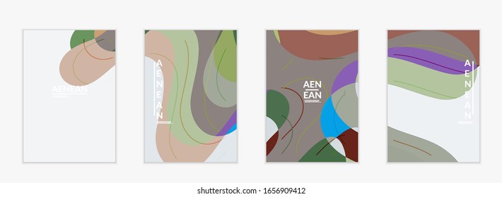 Abstract vector invitation template, art terrazzo pattern with wavy geometric abstract shapes and lines in earthy natural organic color.Minimal modern design for siasonal sale.