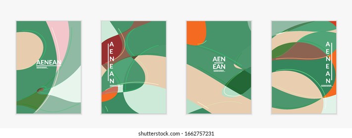 Abstract vector invitation template, art terrazzo pattern with wavy geometric abstract shapes and lines in earthy natural organic color.Minimal modern design for wedding invitation.