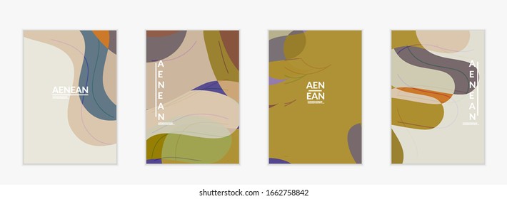 Abstract vector invitation template, art terrazzo pattern with wavy geometric abstract shapes and lines in earthy natural organic color.Minimal modern design for siasonal sale.