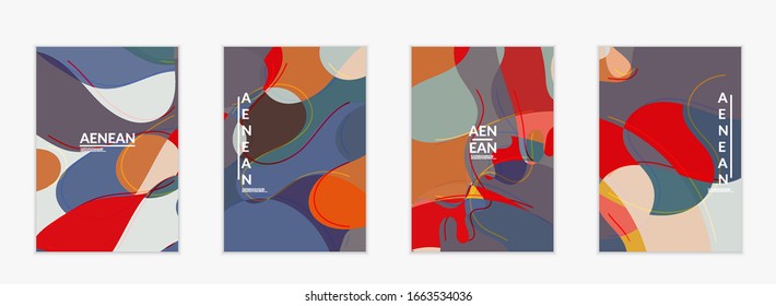 Abstract vector invitation template, art terrazzo pattern with wavy geometric abstract shapes and lines in earthy natural organic color.Minimal modern design 