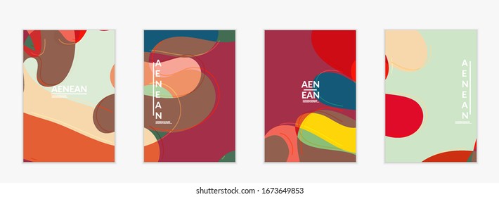 Abstract vector invitation template, art terrazzo pattern with wavy geometric abstract shapes and lines in earthy natural organic color.Minimal modern design for bithday party.