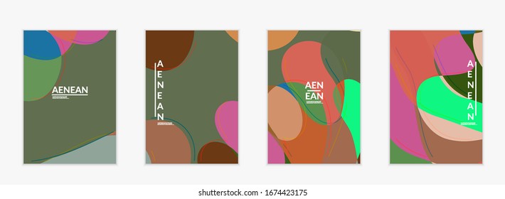 Plantilla de invitación vector abstracta, patrón art terrazzo con formas geométricas abstractas onduladas y líneas en color natural natural natural natural terrenal.Diseño moderno minimo para la invitación a la boda.