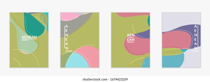 Abstract vector invitation template, art terrazzo pattern with wavy geometric abstract shapes and lines in earthy natural organic color.Minimal modern design for bithday party.