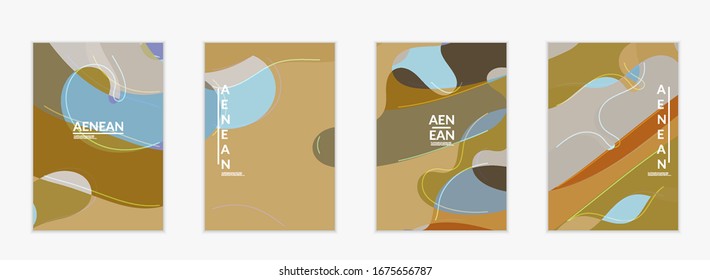 Abstract vector invitation template, art terrazzo pattern with wavy geometric abstract shapes and lines in earthy natural organic color.Minimal modern design for wedding invitation.