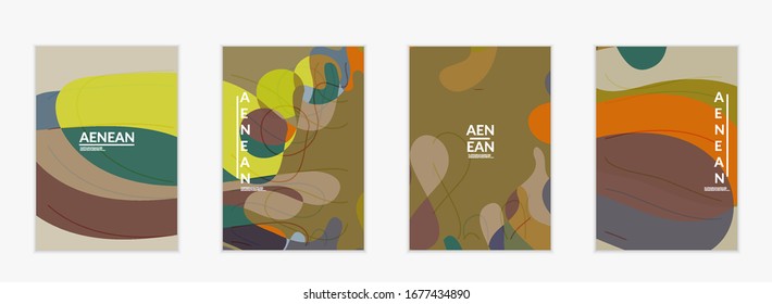 Abstract vector invitation template, art terrazzo pattern with wavy geometric abstract shapes and lines in earthy natural organic color.Minimal modern design for bithday party.