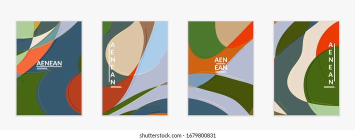 Abstract vector invitation template, art terrazzo pattern with wavy geometric abstract shapes and lines in earthy natural organic color.Minimal modern design for bithday party.