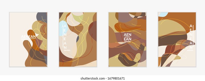 Abstract vector invitation template, art terrazzo pattern with wavy geometric abstract shapes and lines in earthy natural organic color.Minimal modern design for bithday party.