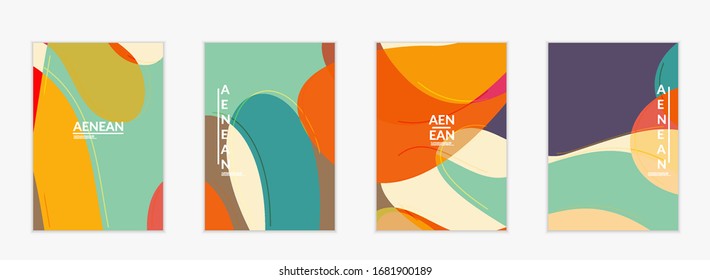 Plantilla de invitación vector abstracta, patrón art terrazzo con formas geométricas abstractas onduladas y líneas en color natural natural natural natural terrenal.Diseño moderno minimo para la invitación a la boda.