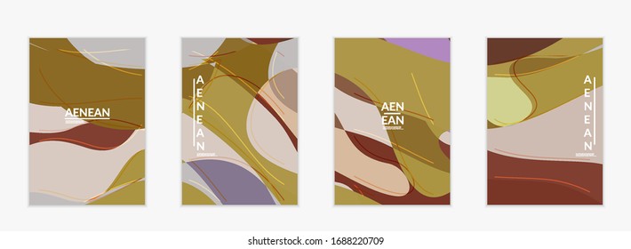Abstract vector invitation template, art terrazzo pattern with wavy geometric abstract shapes and lines in earthy natural organic color.Minimal modern design for wedding invitation.