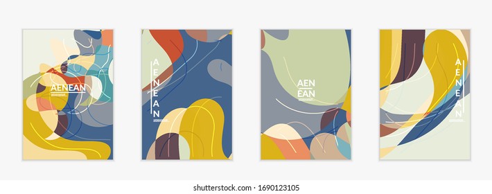 Plantilla de invitación vectorial abstracta, patrón art terrazzo con formas y líneas abstractas geométricas onduladas en color natural natural natural. Diseño moderno minimo para fiestas bithday.