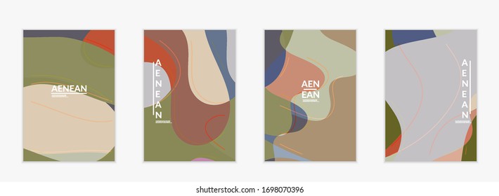 Abstract vector invitation template, art terrazzo pattern with wavy geometric abstract shapes and lines in earthy natural organic color.Minimal modern design for wedding invitation.