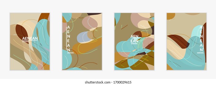 Abstract vector invitation template, art terrazzo pattern with wavy geometric abstract shapes and lines in earthy natural organic color.Minimal modern design for siasonal sale.
