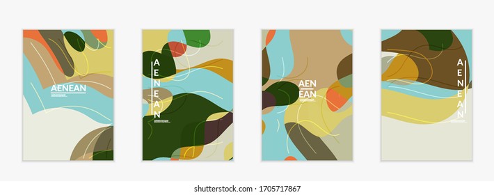 Abstrakte Einladungsvorlage für die Vektorillustration, Kunstterrazzo-Muster mit gewölbten geometrischen abstrakten Formen und Linien in erdigen natürlichen organischen Farbtönen.Minimales modernes Design für die zweitägige Party.