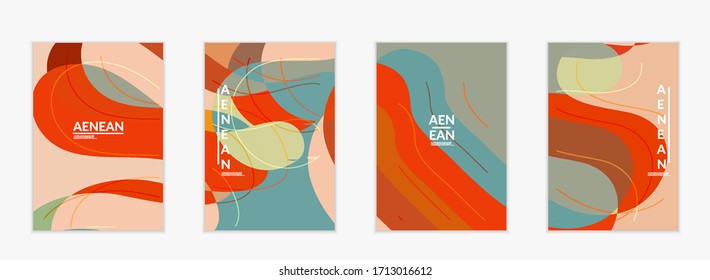 Abstract vector invitation template, art terrazzo pattern with wavy geometric abstract shapes and lines in earthy natural organic color.Minimal modern design for siasonal sale.