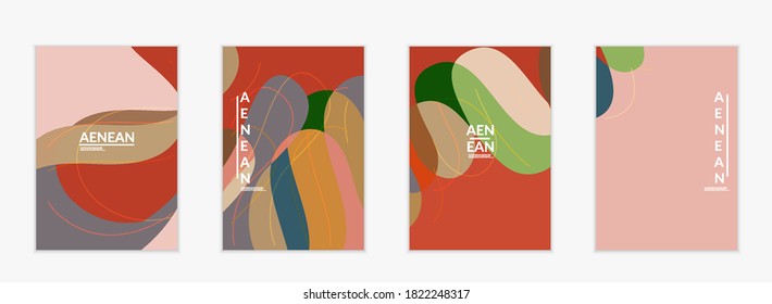 Abstract vector invitation template, art terrazzo pattern with wavy geometric abstract shapes and lines in earthy natural organic color.Minimal modern design for bithday party.