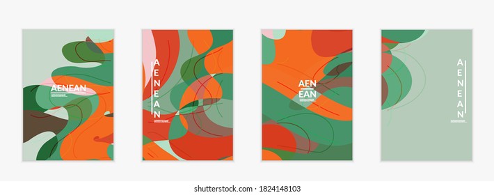 Abstract vector invitation template, art terrazzo pattern with wavy geometric abstract shapes and lines in earthy natural organic color.Minimal modern design for bithday party.
