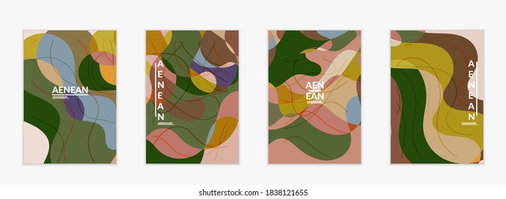 Abstract vector invitation template, art terrazzo pattern with wavy geometric abstract shapes and lines in earthy natural organic color.Minimal modern design for siasonal sale.